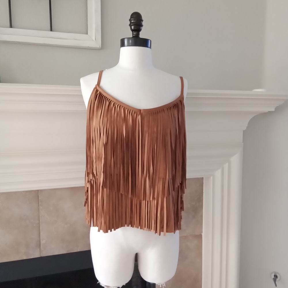 Blue Rain Tan Asymmetrical Ruffled Sleeveless Tank Top